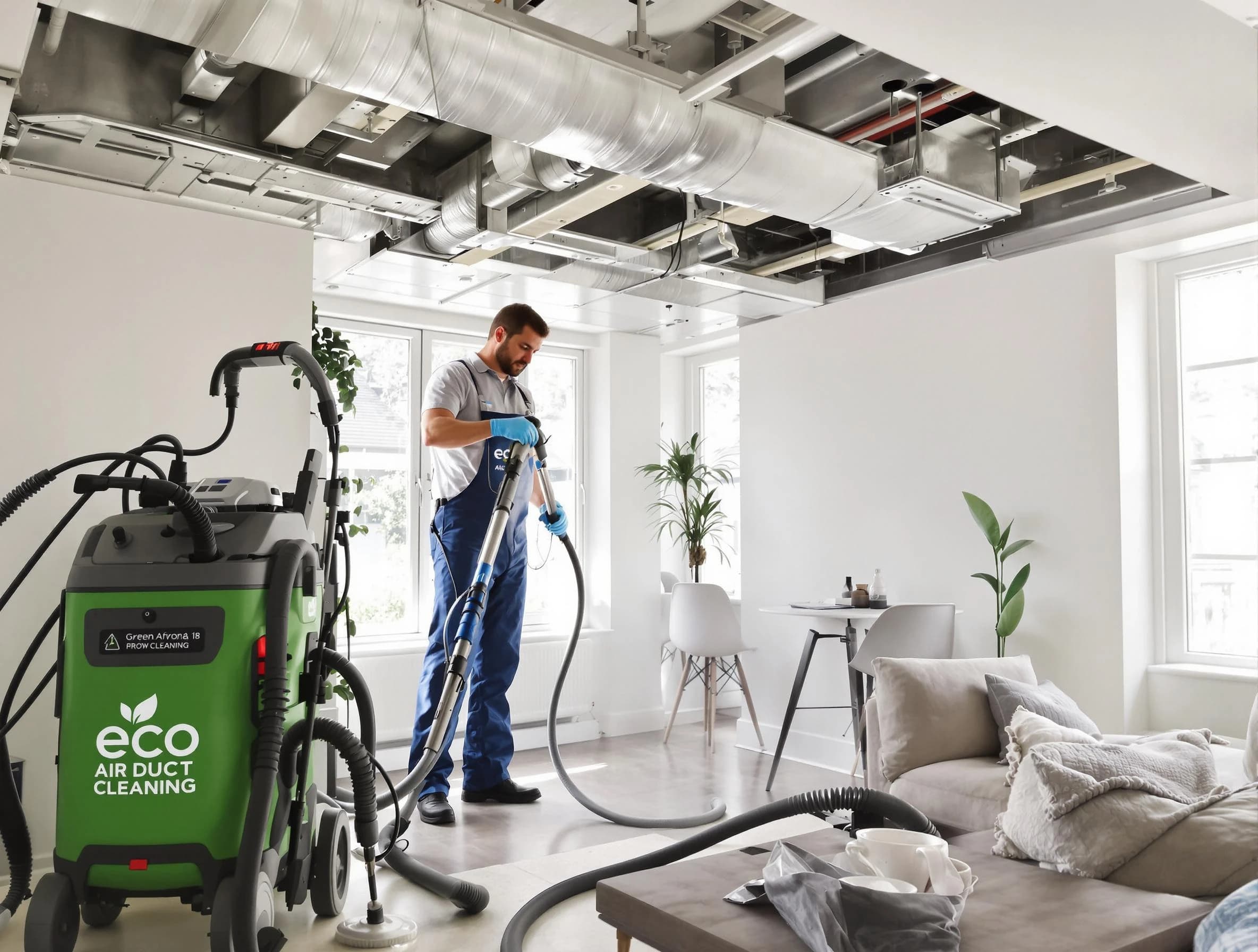 Chester Air Duct Cleaning technician performing eco-friendly duct cleaning using sustainable methods in Chester