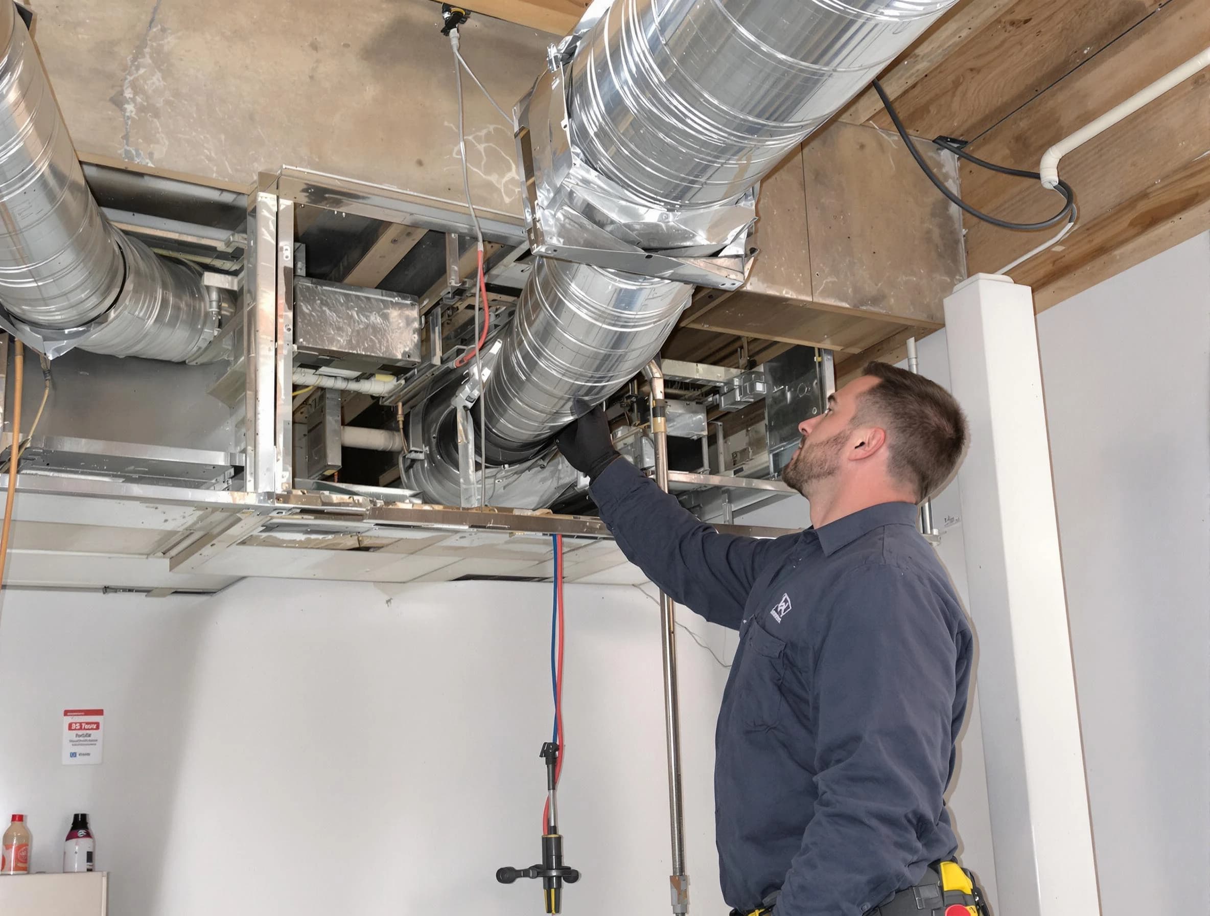 Chester Air Duct Cleaning technician performing professional air duct repair using specialized tools in Chester