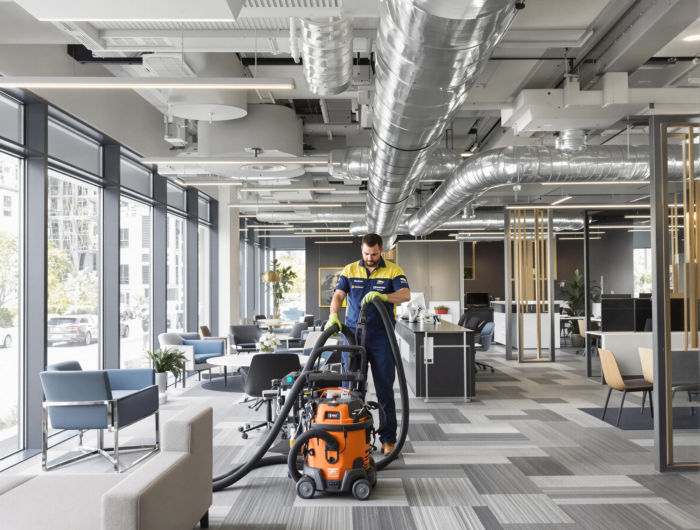 Chester Air Duct Cleaning team performing thorough commercial duct cleaning at a Chester business center